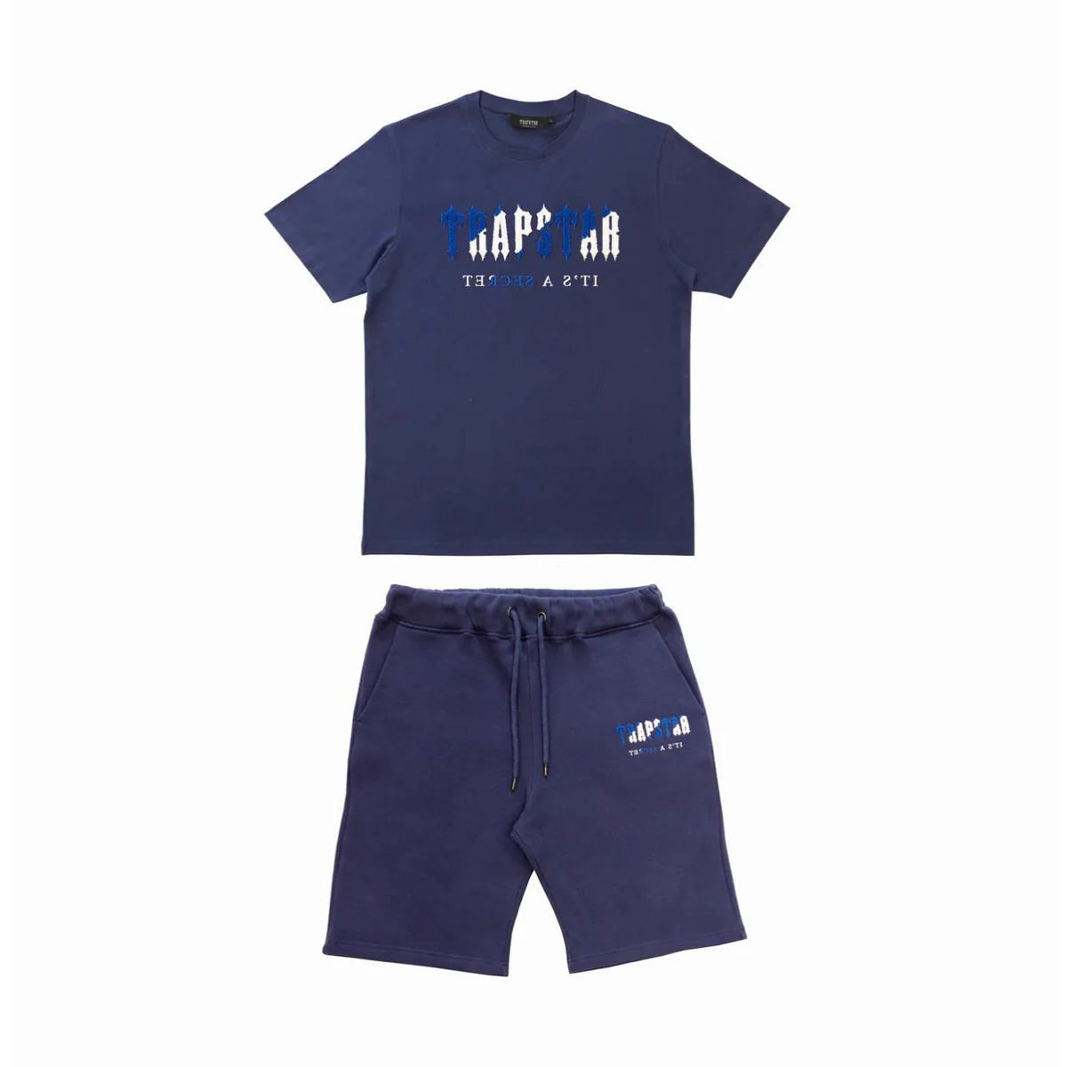Trapstar Chenille Decoded Short Set - Navy/Dazzling Blue
