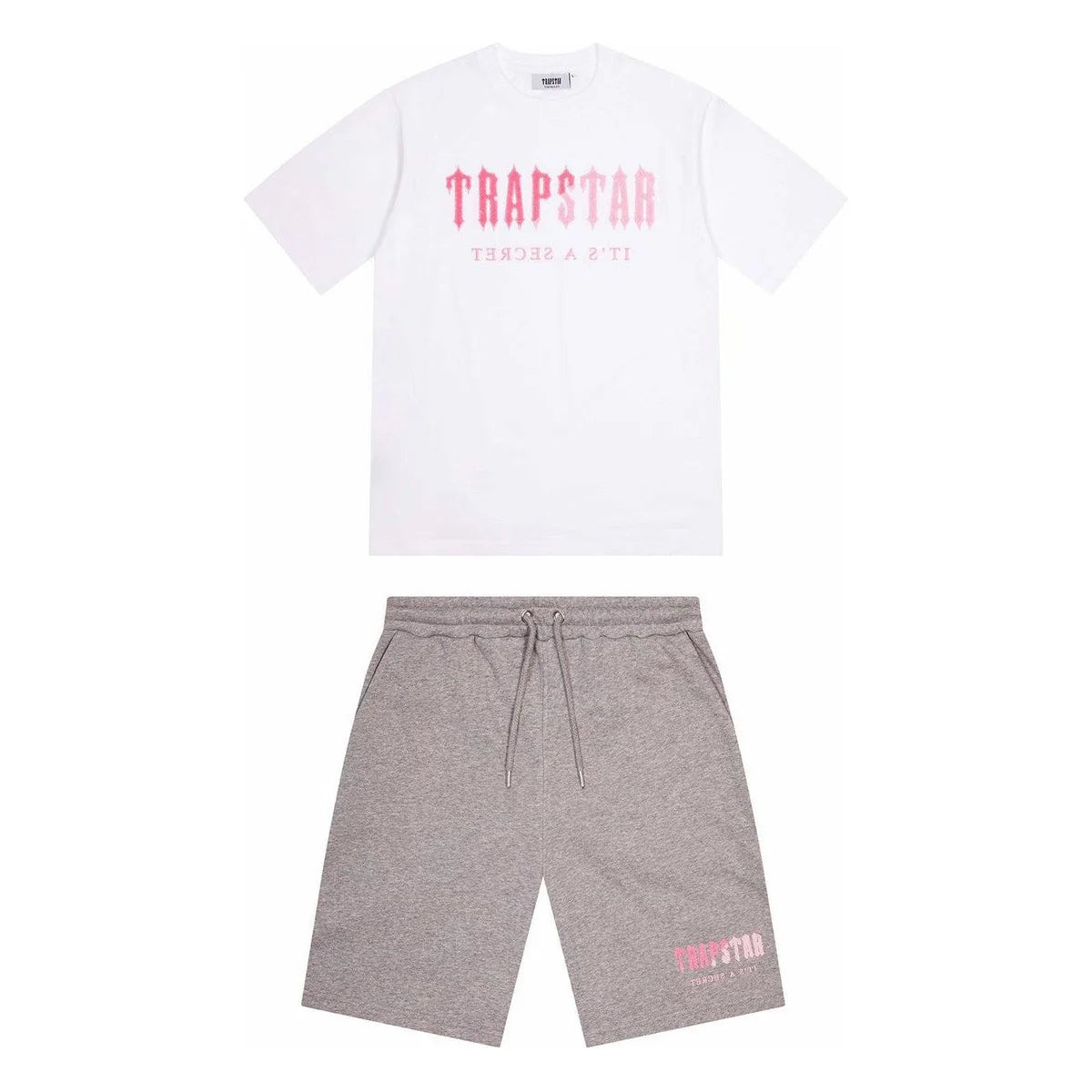 Trapstar Chenille Decoded Short Set - White/Grey/Pink