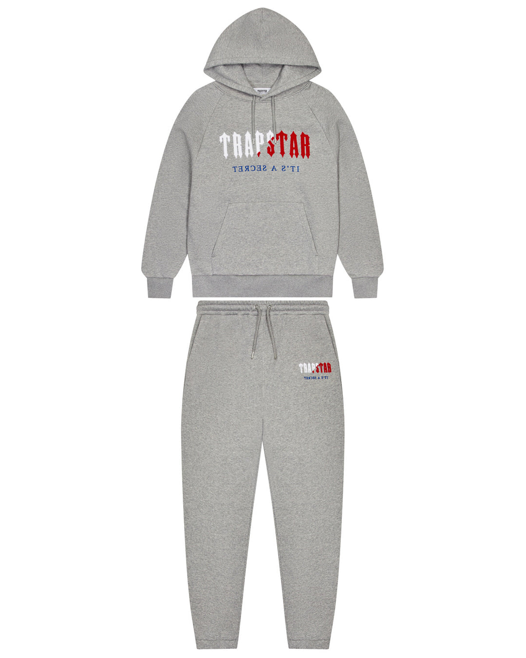 Trapstar Decoded Chenille Hooded Tracksuit - Grey/Blue/Red
